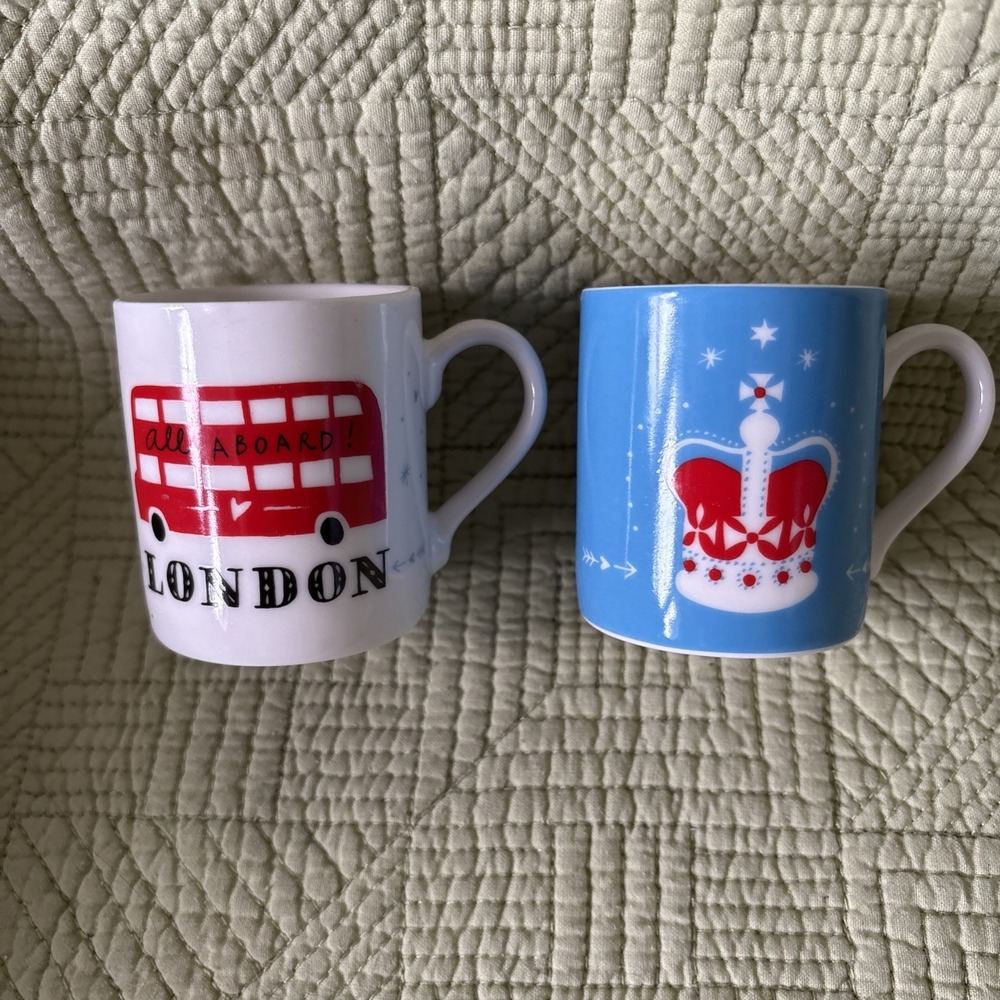 Alice Tait London Espresso Mug Set of 2 Bus Guards Crown Temple Island 2008